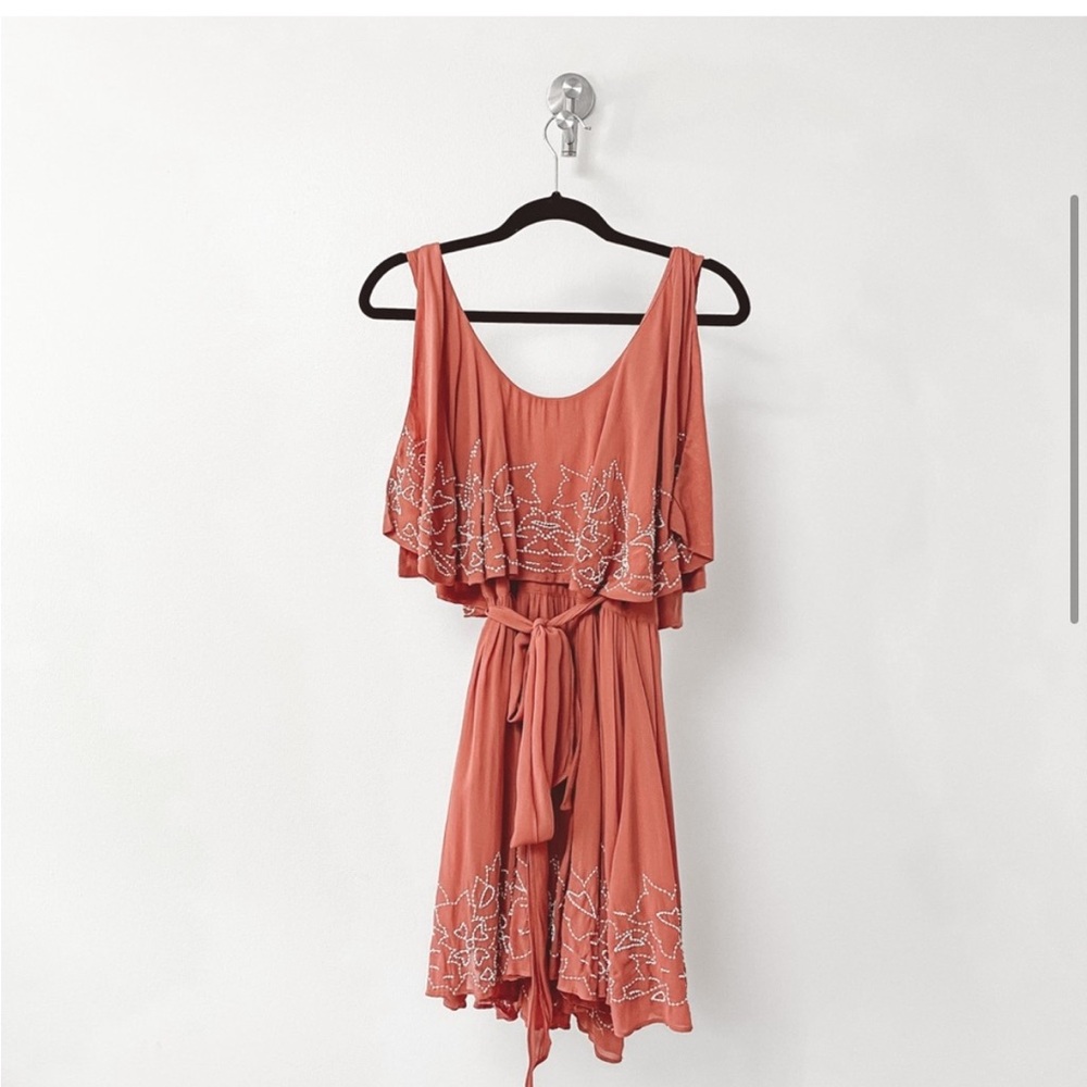 Free People Sylvia Summer Beaded Embroidery Mini Wrap Dress
